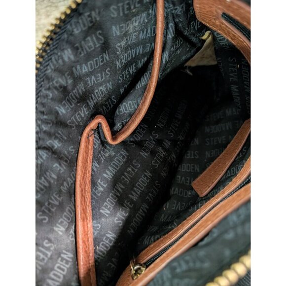 Steve Madden Cognac Crossbody Purse Monogram Brown Leather Tassle Bglamm - Picture 8 of 11